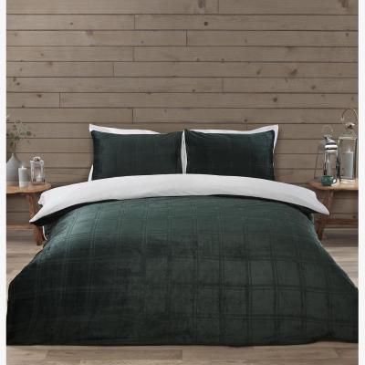 The Range Halston Check Fleece Duvet Cover and Pillowcase Set - Green / King
