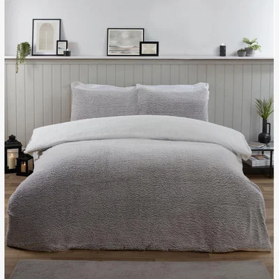 The Range Jasper Marl Fleece Duvet Cover and Pillowcase Set - Grey / King