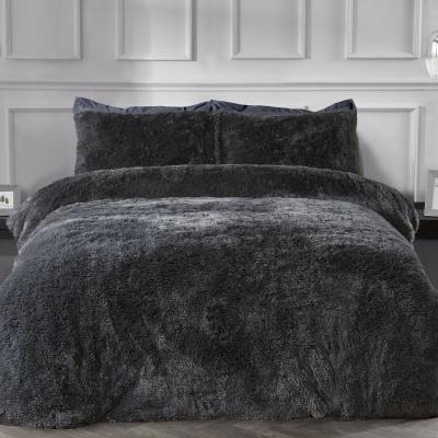 The Range Shaggy Faux Fur Duvet Cover and Pillowcase Set - Charcoal / King
