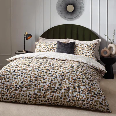 The Range Geometric Triangles Duvet Cover Set - Toffee / King