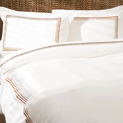 Sazy Darcy Embroidered 100% Turkish Cotton 210 TC Duvet Cover Set, White - Mustard, King Size
