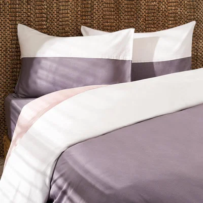 Sazy Charles 100% Turkish Cotton Sateen 210 TC Duvet Cover Set + Fitted Sheet, Powder Pink - Grey, King Size