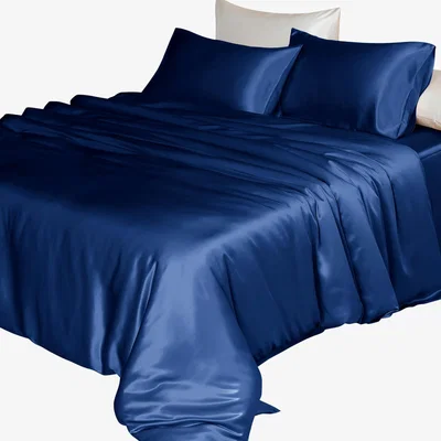 Wolf & Badger Blue Pure Mulberry Silk - Duvet Cover - King Size - Navy Us King Soft Strokes Silk