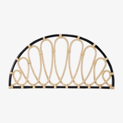 Made.com Tapu King Size Headboard, Half Moon, Black & Natural Rattan