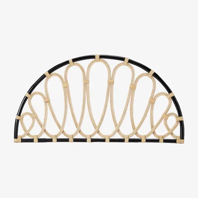 Made.com Tapu King Size Headboard, Half Moon, Black & Natural Rattan