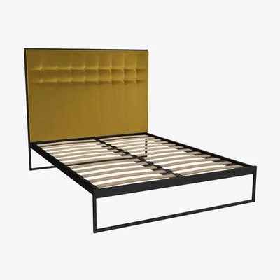Olivia's Gillmore Bed Federico Black Frame & Mustard Upholstered Headboard Bed / King