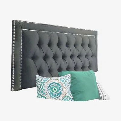 The Range Hilton Luxe Chesterfield Beaded Headboard  - Steel grey / King