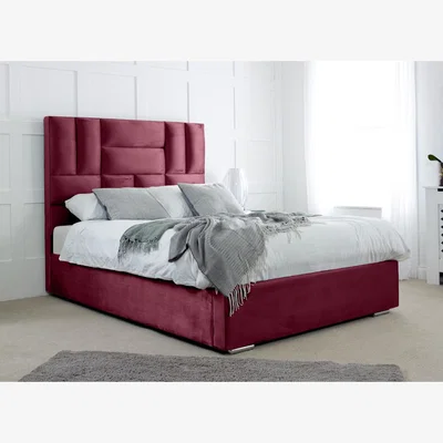 The Range Ofsted Plush 4 Inch Solid Thick Bed Frame With Lined Headboard - Maroon / King