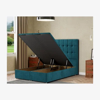 The Range Venezia Ottoman Bed Floor Standing Headboard Matching Buttons Plush - Emerald / King