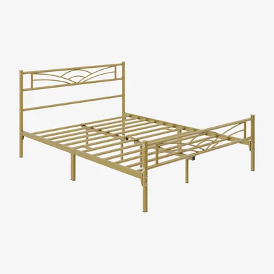 The Range Metal Bed Frame with Cloud-inspired Design Headboard - Antique Gold / King