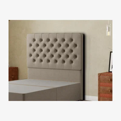 The Range Mary Chesterfield Headboard Floor Standing  Matching Buttons Malham Weave - Mink / King