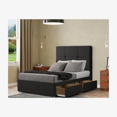 The Range Jacob Divan Bed 2 Drawers Floor Standing Headboard Matching Buttons Linen - Black / King