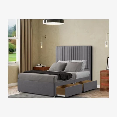 The Range Maryland Divan Bed 2 Drawers Floor Standing Headboard  Linen - Grey / King