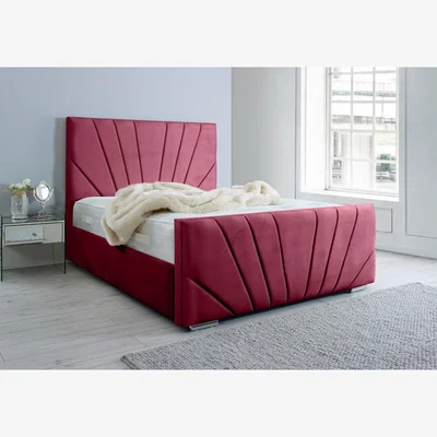 The Range Marco Plush 4 Inch Solid Thick Bed Frame With Lined Headboard - Maroon / King