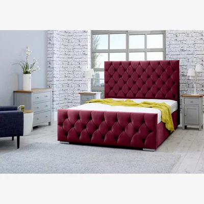 The Range Macono Plush 4 Inch Solid Thick Bed Frame With Chesterfield Headboard - Maroon / King