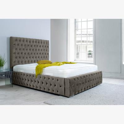 The Range Orella Plush 4 Inch Solid Thick Bed Frame With Chesterfield Headboard - Grey / King