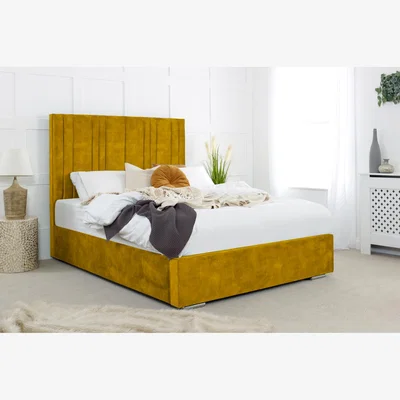 The Range Fabio Plush 4 Inch Solid Thick Bed Frame With Lined Headboard - Mustard Gold / King