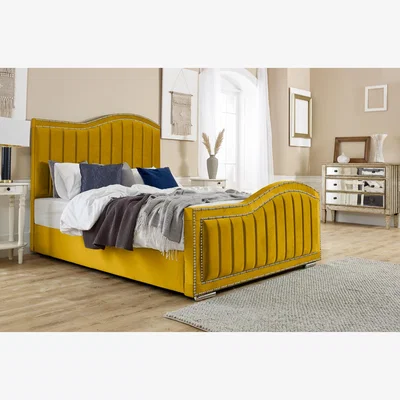 The Range Kendrick Plush 4 Inch Solid Thick Bed Frame With Lined Headboard - Mustard Gold / King