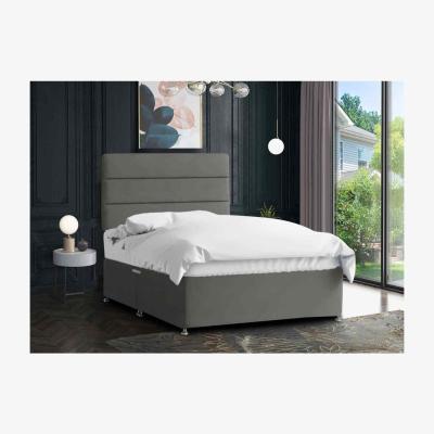 The Range Harmony Divan Bed Set with Tall Headboard Mattress - Plush Fabric, Non Storage - Grey / Steel / King