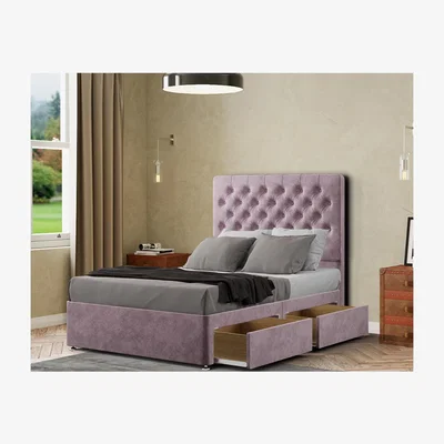 The Range Winchester Divan Bed 2 Drawers Floor Standing Headboard Matching Buttons Plush - Blush / King