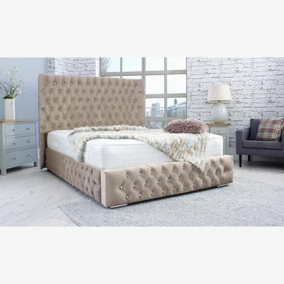 The Range Bello Plush 4 Inch Solid Thick Bed Frame With Curved Headboard - Mink / King