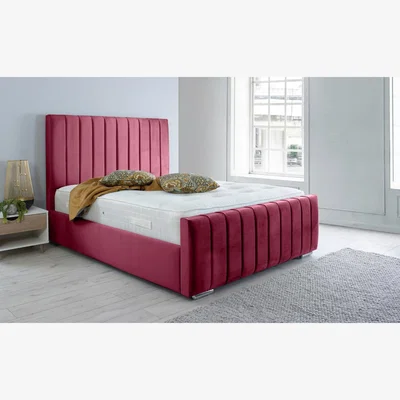 The Range Sancia Plush 4 Inch Solid Thick Bed Frame With Lined Headboard - Maroon / King