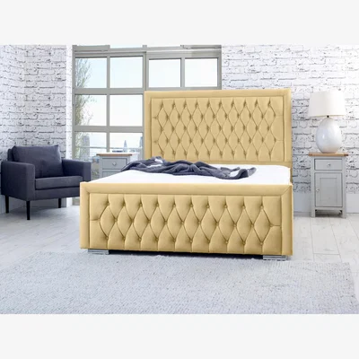 The Range Piera Plush 4 Inch Solid Thick Bed Frame With Chesterfield Headboard - Beige / King