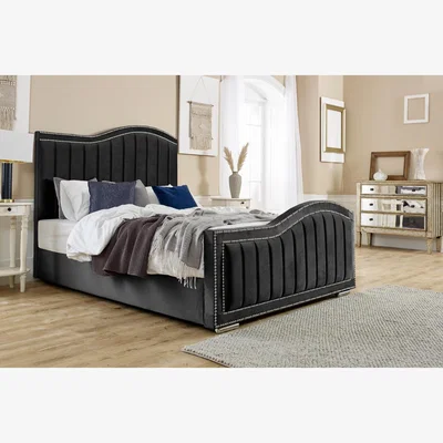 The Range Kendrick Plush 4 Inch Solid Thick Bed Frame With Lined Headboard - Black / King