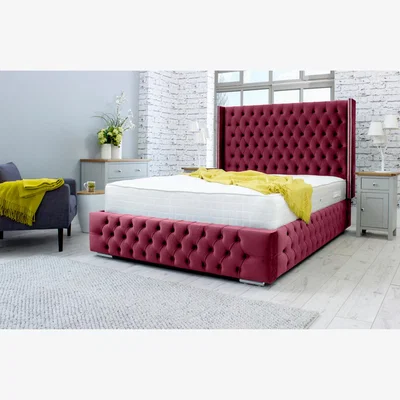 The Range Benito Plush 4 Inch Solid Thick Bed Frame With Winged Headboard - Maroon / King