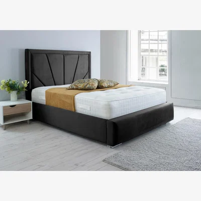 The Range Itala Plush 4 Inch Solid Thick Bed Frame With Lined Headboard - Black / King