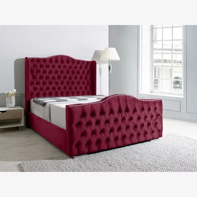 The Range Saturn Wing Plush 4 Inch Solid Thick Bed Frame With Winged Headboard - Maroon / King