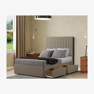 The Range Maryland Divan Bed 2 Drawers Floor Standing Headboard  Malham Weave - Mink / King