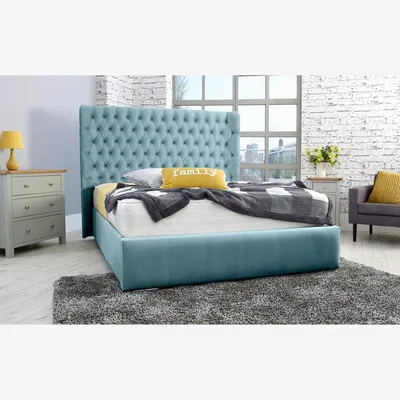 The Range Terra Plush 4 Inch Solid Thick Bed Frame With Curved Headboard - Duck Egg / King