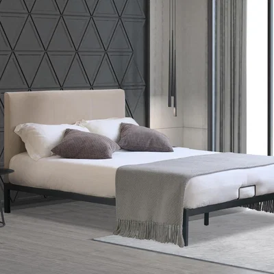 The Range Metal Bedframe with Plush Velvet Headboard - Cream / King