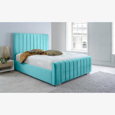 The Range Sancia Plush 4 Inch Solid Thick Bed Frame With Lined Headboard - Teal / King