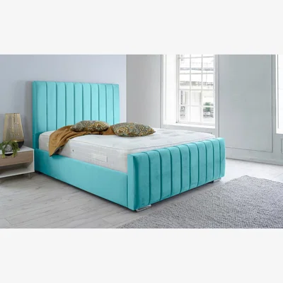 The Range Sancia Plush 4 Inch Solid Thick Bed Frame With Lined Headboard - Teal / King