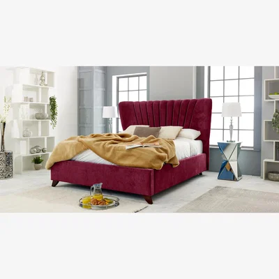 The Range Dura Plush 4 Inch Solid Thick Bed Frame With Winged Headboard - Maroon / King