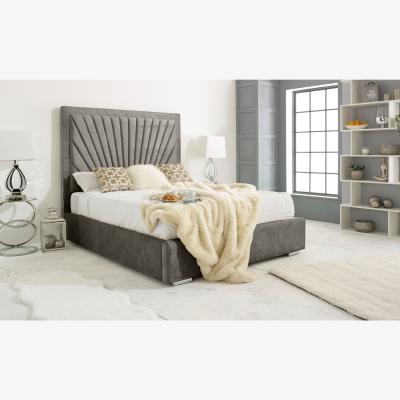 The Range Downtown Plush 4 Inch Solid Thick Bed Frame With Sunburst Headboard - Grey / King