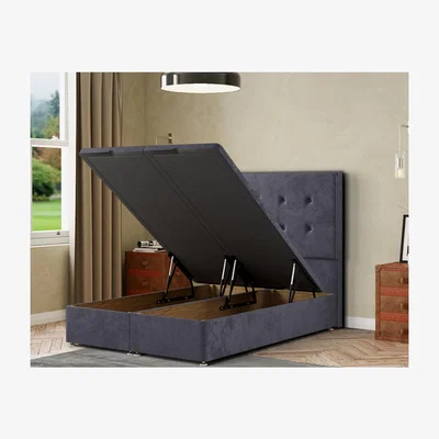 The Range Darlington Ottoman Bed Floor Standing Headboard Matching Buttons Plush - Steel / King