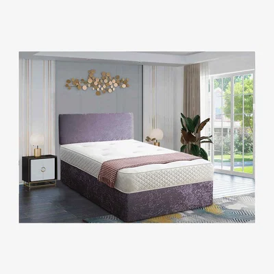 The Range Loria Divan Bed Set with Headboard Mattress-Chenille, 2 Drawers Right Side - Purple / King