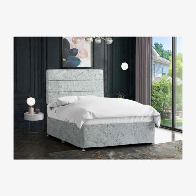 The Range Harmony Divan Bed Set with Tall Headboard Mattress-Crushed Fabric, Non Storage - Silver / Grey / King