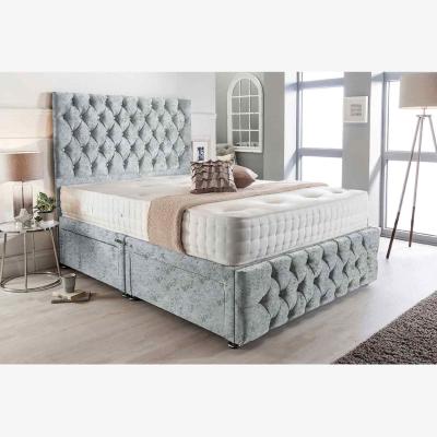 The Range Merina Divan Bed with Tall Headboard Mattress-Crushed, 2 Drawers Right Side - Silver / Grey / King
