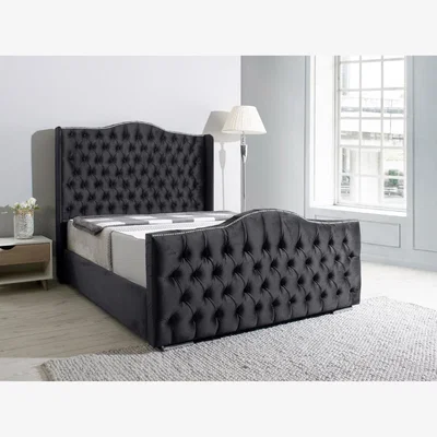The Range Saturn Wing Plush 4 Inch Solid Thick Bed Frame With Winged Headboard - Steel / King
