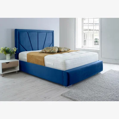 The Range Itala Plush 4 Inch Solid Thick Bed Frame With Lined Headboard - Blue / King