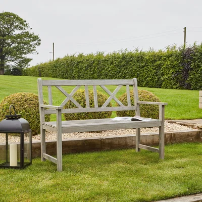 Dunelm Cambridge 2 Seater Acacia Wood Bench Grey