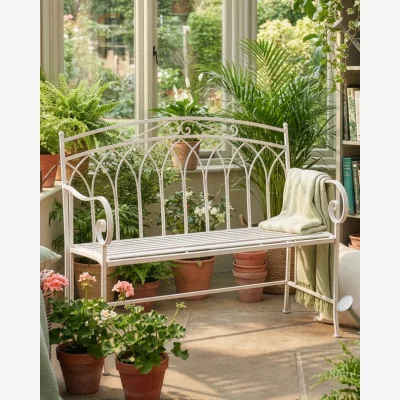 Dibor Arched Cream Iron Indoor Bench