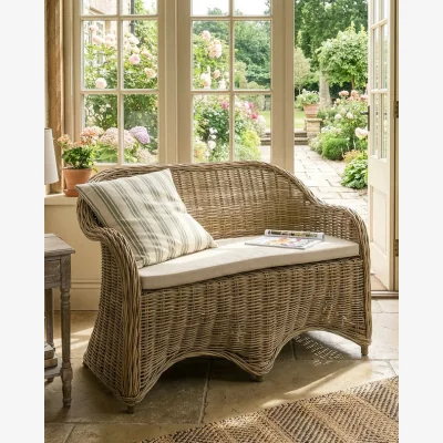 Dibor Curved Wicker Indoor Bench