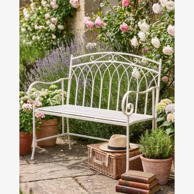 Dibor Arched Cream Iron Garden Bench