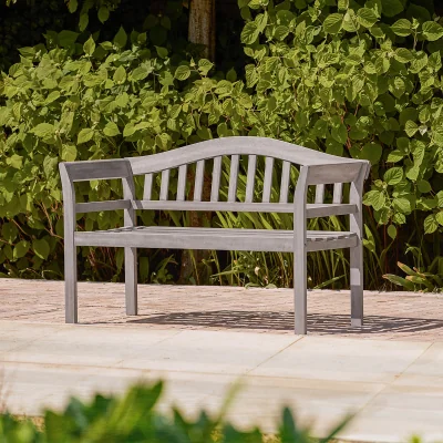 Gardenesque Repton Classic Queen |2-3 Seater Garden Bench |L128cm X W58cm X H80cm | Eucalyptus Wood | Teak Whitewash Finish | All Weather | Gardenesque