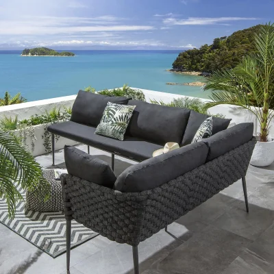 Quatropi Luxury Outdoor Garden Corner Bench Seating Rope Weave Left-Hand Grey